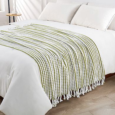Home Soft Things Chain Tweed Knit Lightweight Tassel Throw Blanket