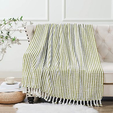Home Soft Things Chain Tweed Knit Lightweight Tassel Throw Blanket