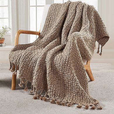 Home Soft Things Basket Weave Knitted Tassel Throw Blanket
