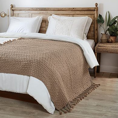 Home Soft Things Basket Weave Knitted Tassel Throw Blanket