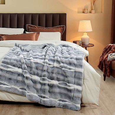 Home Soft Things Tip Dying Two Tone Faux Fur Throw Blanket