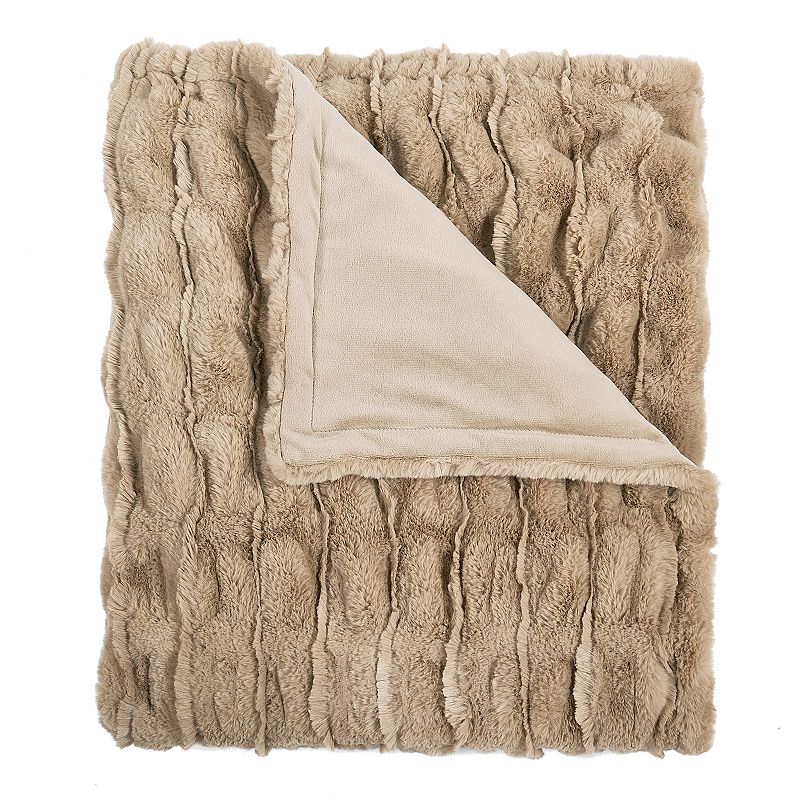 Home Soft Things Stretchy Solid Color Faux Fur Throw Blanket, Light Brown
