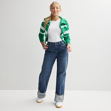 Juniors' SO® Mid Rise Curvy Baggy Cuff Jeans