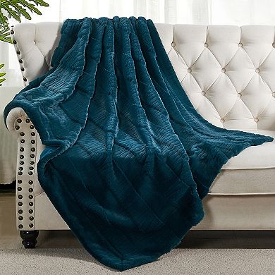 Home Soft Things Sculpted Stripe Faux Fur Throw Blanket