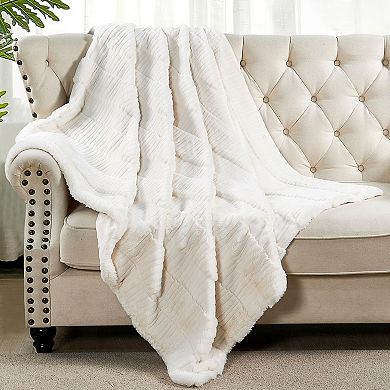 Home Soft Things Sculpted Stripe Faux Fur Throw Blanket