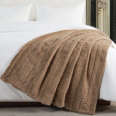 Home Soft Things Sculpted Stripe Faux Fur Throw Blanket