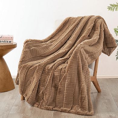 Home Soft Things Sculpted Stripe Faux Fur Throw Blanket
