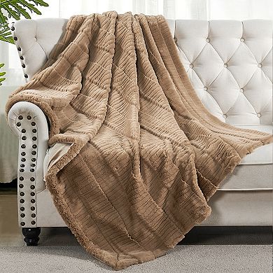 Home Soft Things Sculpted Stripe Faux Fur Throw Blanket