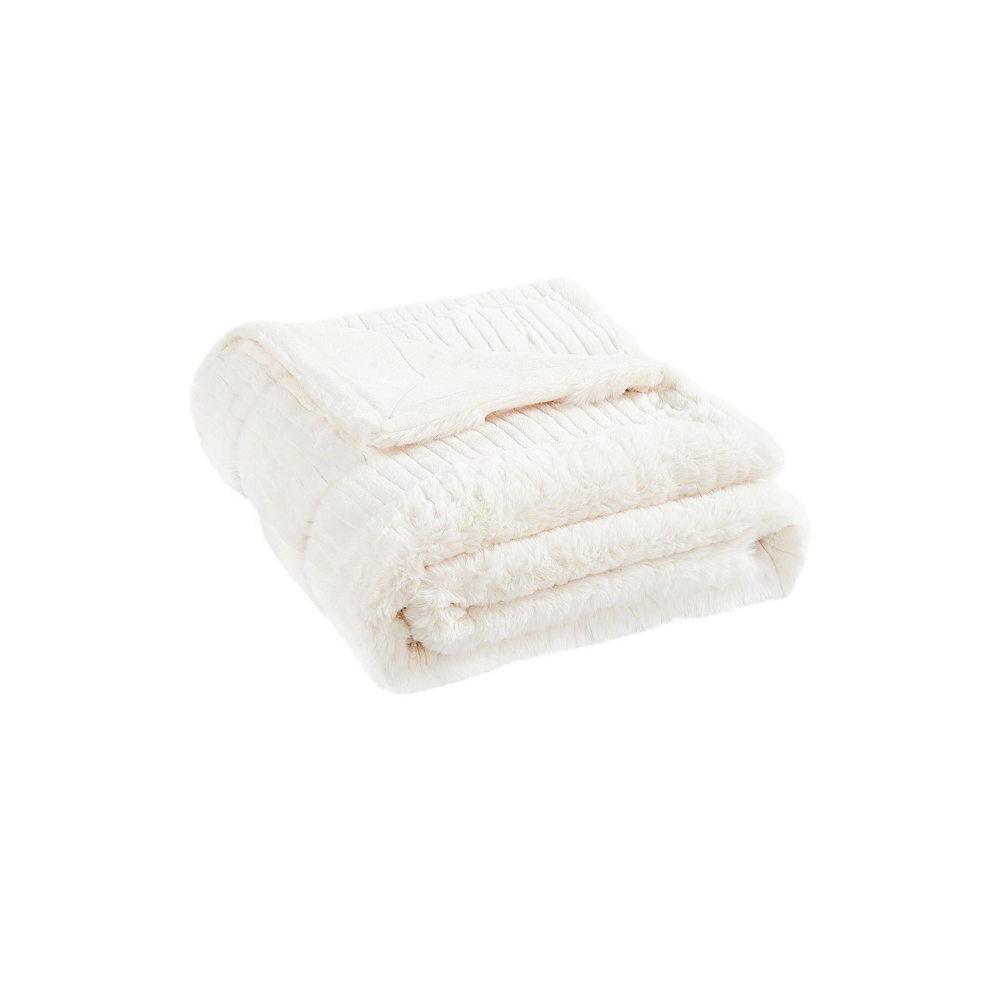 Home Soft Things Sculpted Stripe Faux Fur Throw Blanket, White