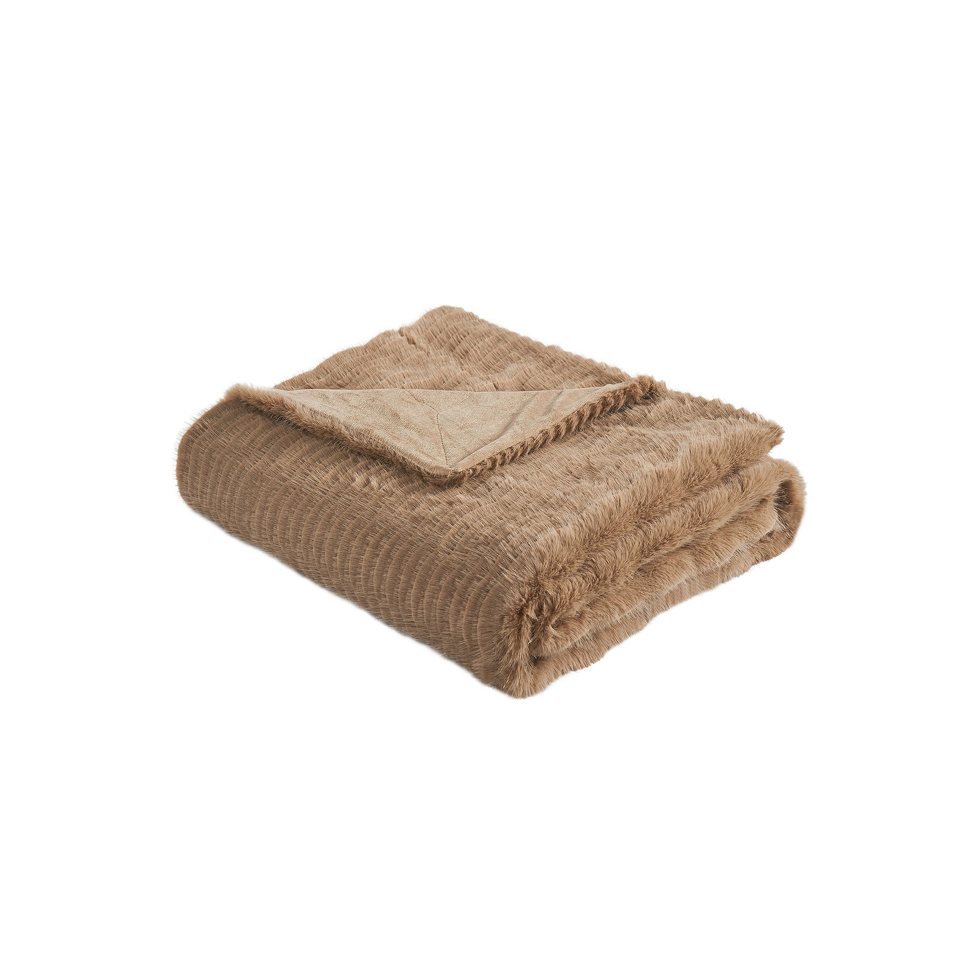 Home Soft Things Shaggy Wavy Faux Fur Throw Blanket, Light Brown