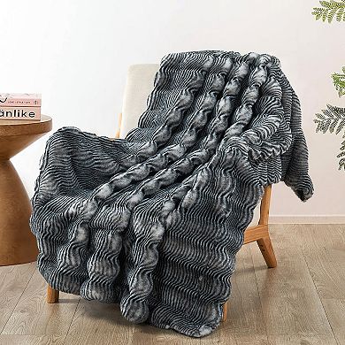 Home Soft Things Thick Stripe Rabbit Faux Fur Throw Blanket