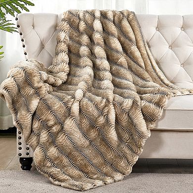 Home Soft Things Thick Stripe Rabbit Faux Fur Throw Blanket
