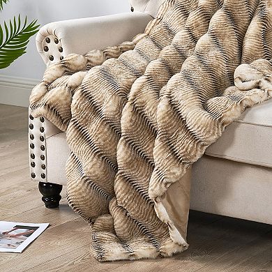 Home Soft Things Thick Stripe Rabbit Faux Fur Throw Blanket