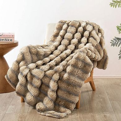 Home Soft Things Thick Stripe Rabbit Faux Fur Throw Blanket