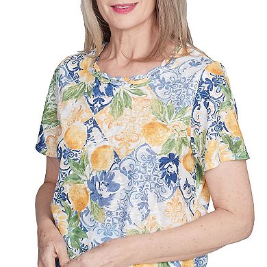 Petite Alfred Dunner Lemon Print Crewneck Top