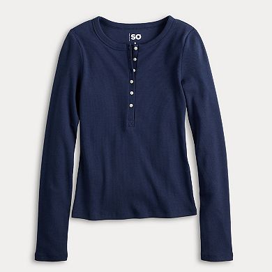 Juniors' SO® Long Sleeve Henley Top