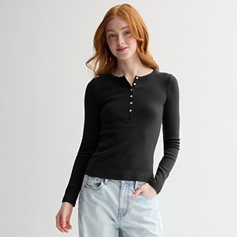 Juniors' SO® Long Sleeve Henley Top