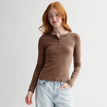 Juniors' SO® Long Sleeve Henley Top