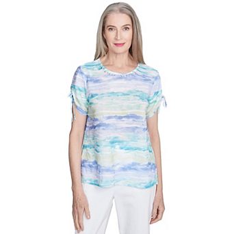 Petite Alfred Dunner Tied Short Sleeve Watercolor Top