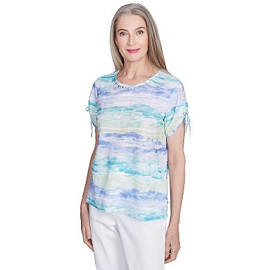 Petite Alfred Dunner Tied Short Sleeve Watercolor Top