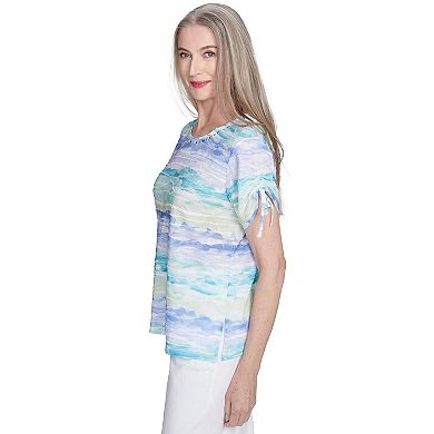 Petite Alfred Dunner Tied Short Sleeve Watercolor Top