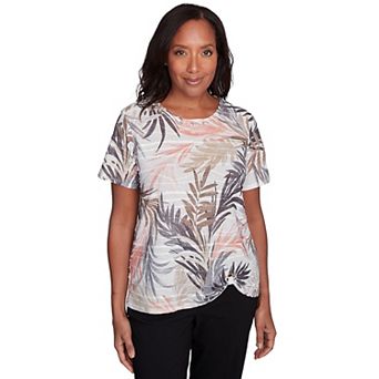 Petite Alfred Dunner Palm Tree Print Short Sleeve Top