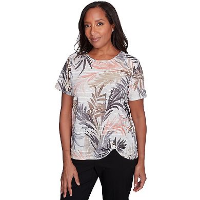 Petite Alfred Dunner Palm Tree Print Short Sleeve Top
