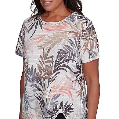 Petite Alfred Dunner Palm Tree Print Short Sleeve Top