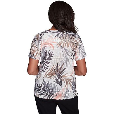 Petite Alfred Dunner Palm Tree Print Short Sleeve Top