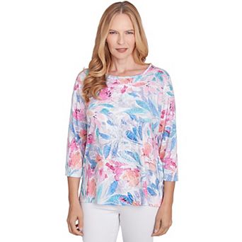 Petite Alfred Dunner Colorful Floral Print Crewneck Top