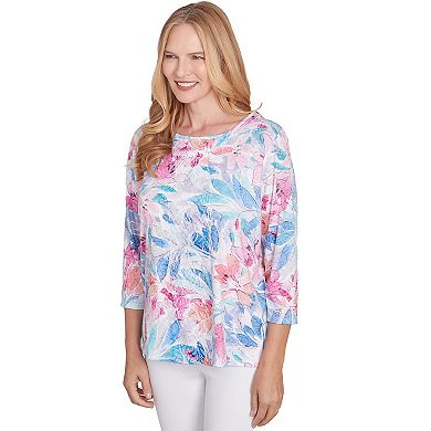 Petite Alfred Dunner Colorful Floral Print Crewneck Top