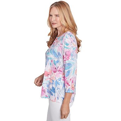 Petite Alfred Dunner Colorful Floral Print Crewneck Top