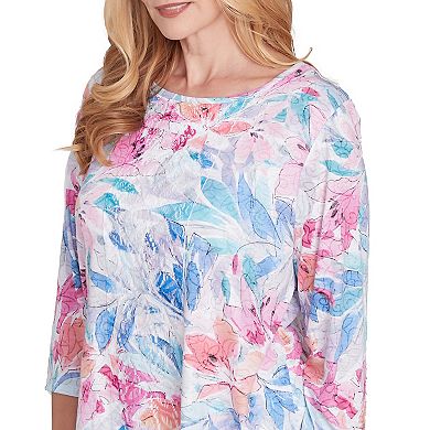 Petite Alfred Dunner Colorful Floral Print Crewneck Top