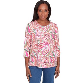 Petite Alfred Dunner Embellished Crewneck Paisley Top