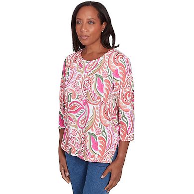 Petite Alfred Dunner Embellished Crewneck Paisley Top