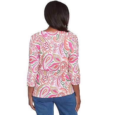Petite Alfred Dunner Embellished Crewneck Paisley Top