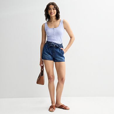 Juniors' SO® High Rise Belted Paperbag Waist Denim Shorts