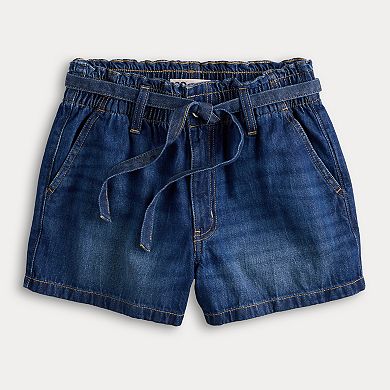Juniors' SO® High Rise Belted Paperbag Waist Denim Shorts