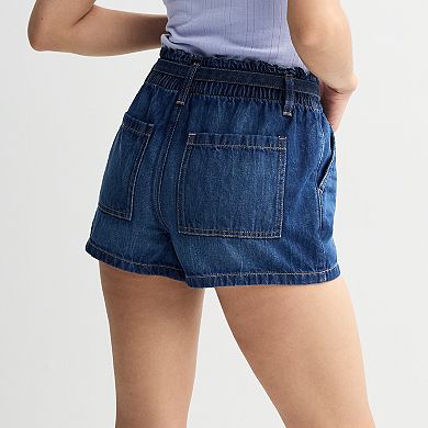 Juniors' SO® High Rise Belted Paperbag Waist Denim Shorts