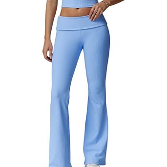 Women's Foldover Waist Flare Leg Yoga Pants in Ribbed Knit