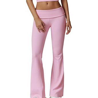 Women's Foldover Waist Flare Leg Yoga Pants in Ribbed Knit