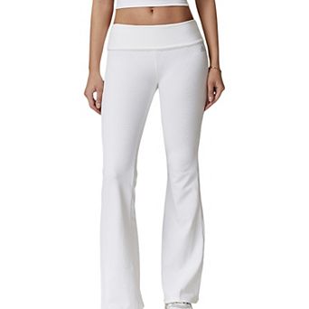 Women's Foldover Waist Flare Leg Yoga Pants in Ribbed Knit