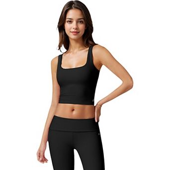 Women's Square Neck Ribbed Crop Tank Top with Wide Straps