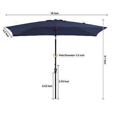 6.5 x 10ft Blue Rectangular Patio Market Umbrella with LED Lights,Crank & Push-button Tilt