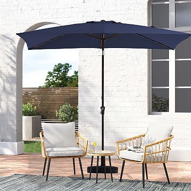 6.5 x 10ft Blue Rectangular Patio Market Umbrella with LED Lights,Crank & Push-button Tilt