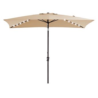 6.5 x 10ft Blue Rectangular Patio Market Umbrella with LED Lights,Crank & Push-button Tilt