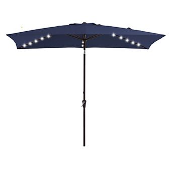 6.5 x 10ft Rectangular Patio Market Umbrella with LED Lights,Crank & Push-button Tilt