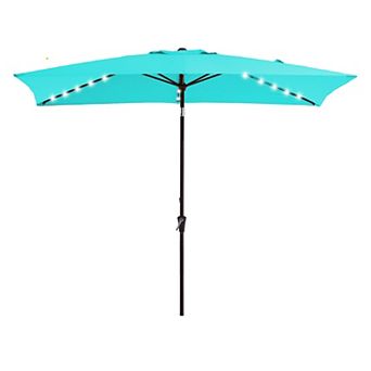 6.5 x 10ft Rectangular Patio Market Umbrella with LED Lights,Crank & Push-button Tilt