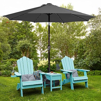 10ft Gray Patio Market Umbrella with LED Lights, Crank & Push-button Tilt