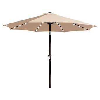 10ft Gray Patio Market Umbrella with LED Lights, Crank & Push-button Tilt